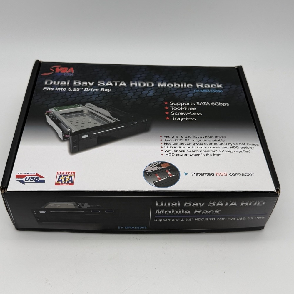 Syba SY-MRA55006 Dual Bay SATA HDD SSD Mobile Rack 5.25” USB 3.0 Hot Swap